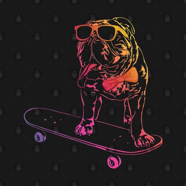 Funny British Bulldog dog English Bulldog skateboarding by wilsigns