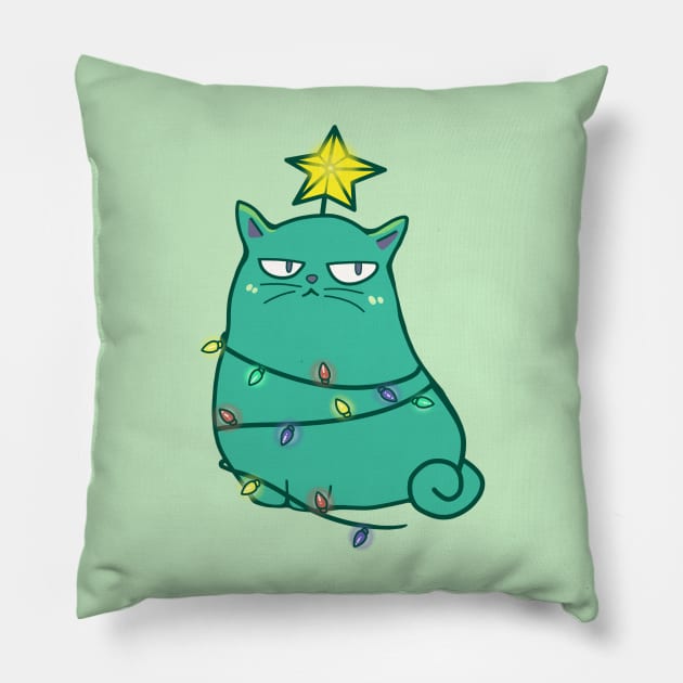 Grumpy Christmas cat Pillow by Dr.Bear