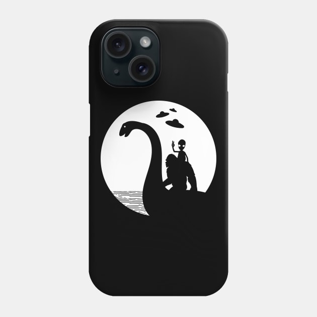 Bigfoot Riding Loch Ness Monster Funny Alien Phone Case by Tesszero