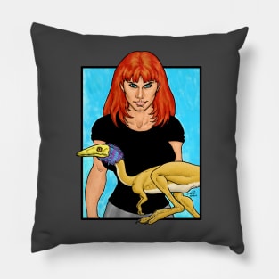 Girl With Pet Dinosaur Pillow