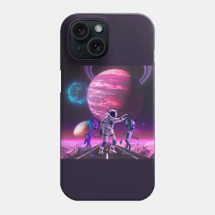 Astronaut meets Aliens on the Pink Planet Phone Case