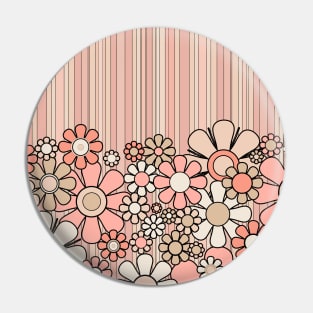 Retro Garden Flowers and Stripes Vintage Aesthetic Blush Pink and Black Floral Pattern Pin