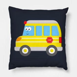 School Bus Kids Yellow Pillow