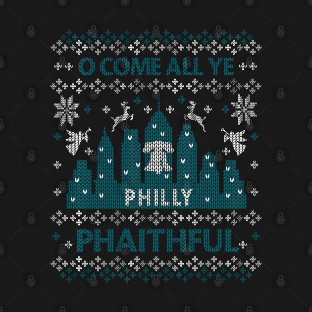 Green Silver Philly Faithful City Skyline Vintage Philadelphia Fan Ugly Christmas Sweater Shirt by TeeCreations