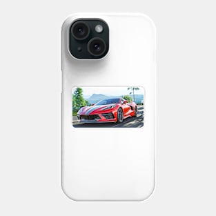 Corvette C8 Cartoon Drawing Action Print Phone Case