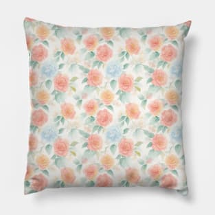 Colorful Watercolor Pink and Blue Roses Flower Art Pillow