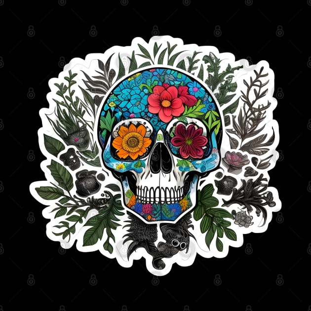 Colourful flowers skull by Spaceboyishere