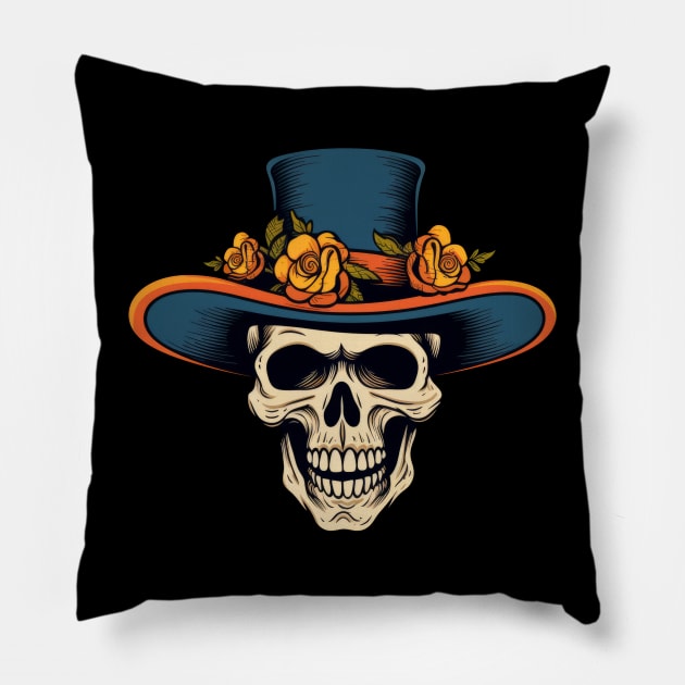 Skull with Hat Pillow by Merchgard