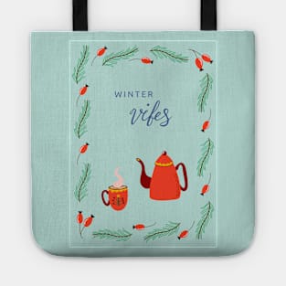 Cozy still life with holiday red ceramic tableware and plant background Tote