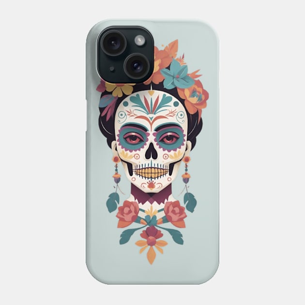 Frida's Sugar Skull Tribute: Colorful Illustration Phone Case by FridaBubble