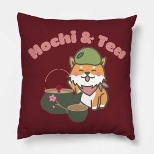 Cute Kawaii Mochi and Tea Shibi Inu Pillow