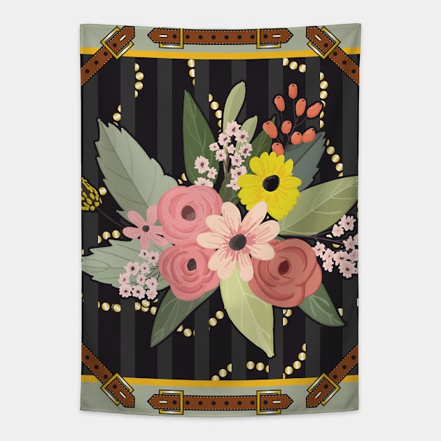 Colorful cute flowers with belts Tapestry by ilhnklv