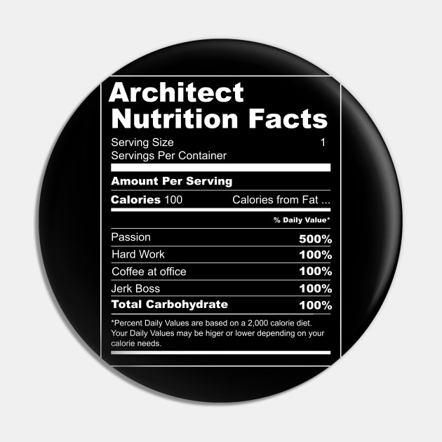 Funny Architect Gift Nutrition Facts - Architect Gift - Pin | TeePublic Funny Architect Gift Nutrition Facts - Architect Gift - Pin | TeePublic