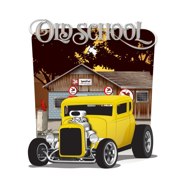 Yellow 1932 Chevy 5 Window Coupe Hot Rod Old School Print by RPM-ART