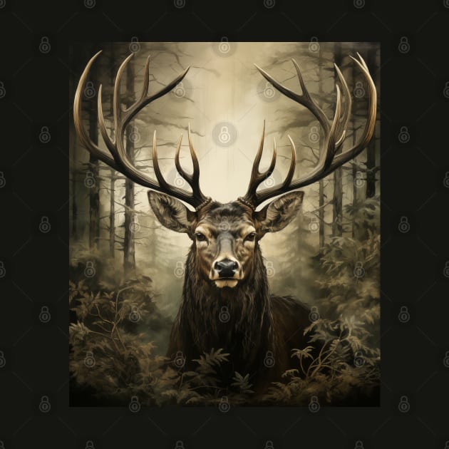 Trophy Buck Deer Illustration Portrait by AI Art Originals