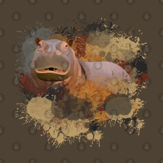 Hippo Abstract Paint Splatter Design in Warm Earth Tones by Suneldesigns