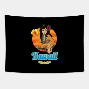 Hula Girl Playing the Ukulele Aloha BLK Tapestry