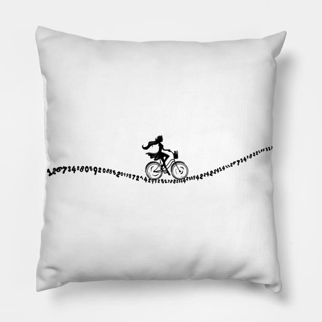 The nerdy girl cycling on the road of numbers Pillow by vuminhvuong