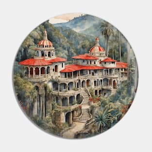 Xilitla San Luis Potosi Mexico Watercolor Vintage Tourism Pin