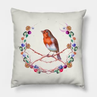 Robin Song and Berry Wreath Pillow