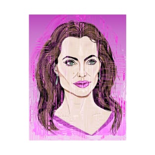 Angelina Jolie, distorted in pink T-Shirt