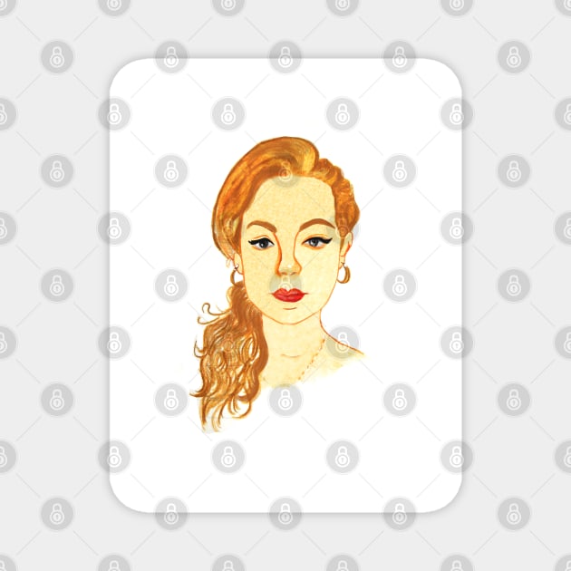 Christina, Redhead Woman Watercolor Portrait Magnet by Le petit fennec