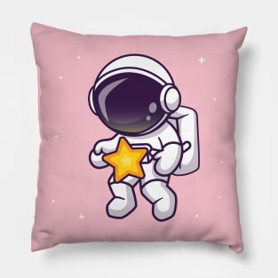 Cute Astronaut Catching Star In Space Cartoon Pillow