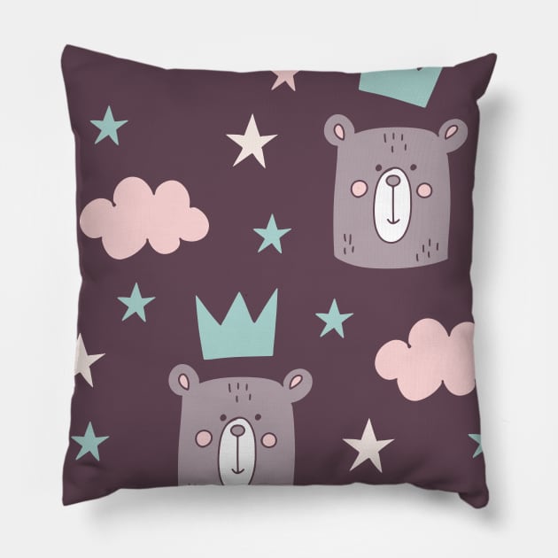 Cartoon Bear Head Pattern Art Pillow by MariaStore