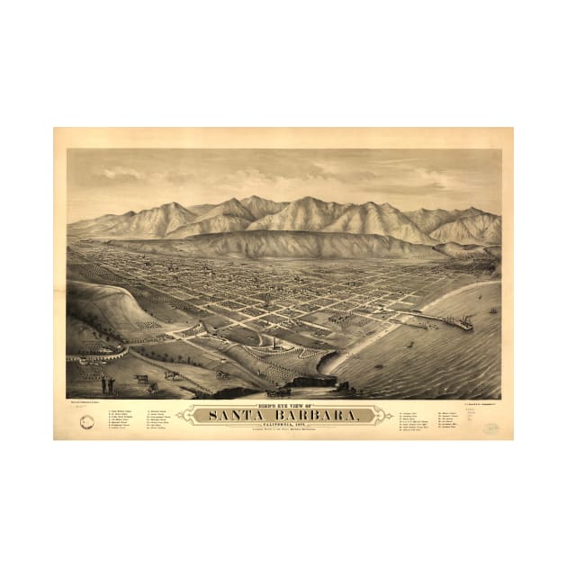 Vintage Pictorial Map of Santa Barbara CA (1877) by Bravuramedia