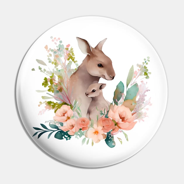 Kangaroo with baby Pin by DreamLoudArt