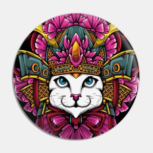 White Cat with Pink Flowery Japanese Headdress Pin