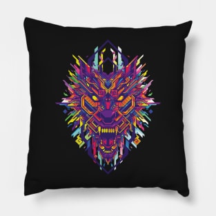 Wolf Pop Art Colorful Lines Head Polygonal Pillow