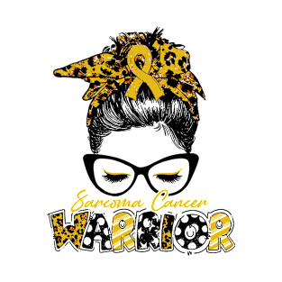 Sarcoma Cancer Awareness Warrior Women Glasse Messy Bun Leopard Bandana - Happy Mothers Day, Valentines Day T-Shirt