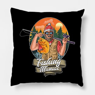 fishing maniac illustration Pillow