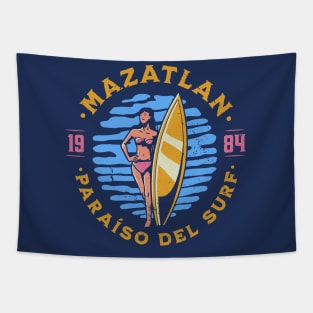 Vintage Mazatlan, Mexico Surfer's Paradise // Retro Surfing 1980s Badge Tapestry