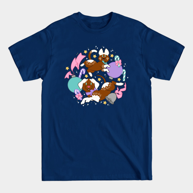 Christmas Gingerbread Cat and Dog - Pastel - T-Shirt