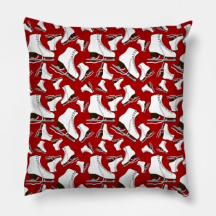 Figure Skates on Crimson Background Design Pillow