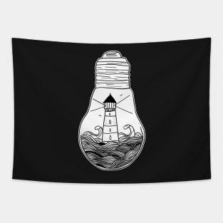 Lighthouse in a lightbulb creative handdrawn Gift Tapestry