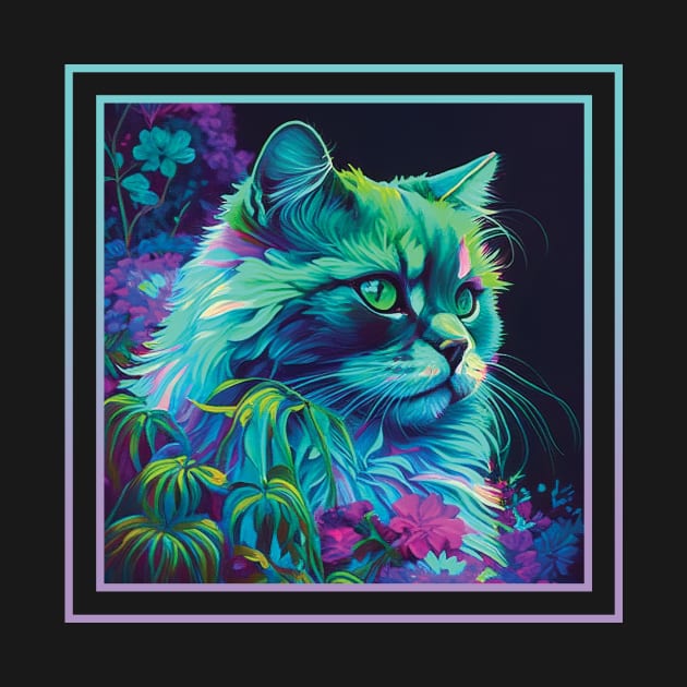 Insistent Selkirk Rex Cat Vibrant Tropical Flower Digital Oil Painting Portrait by ArtHouseFlunky