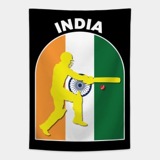 India Cricket Batsman India Flag Tapestry