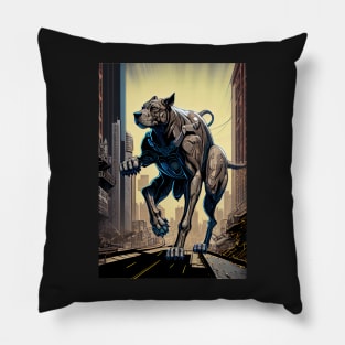 Giant futuristic robot cyborg dog attacking the city Pillow