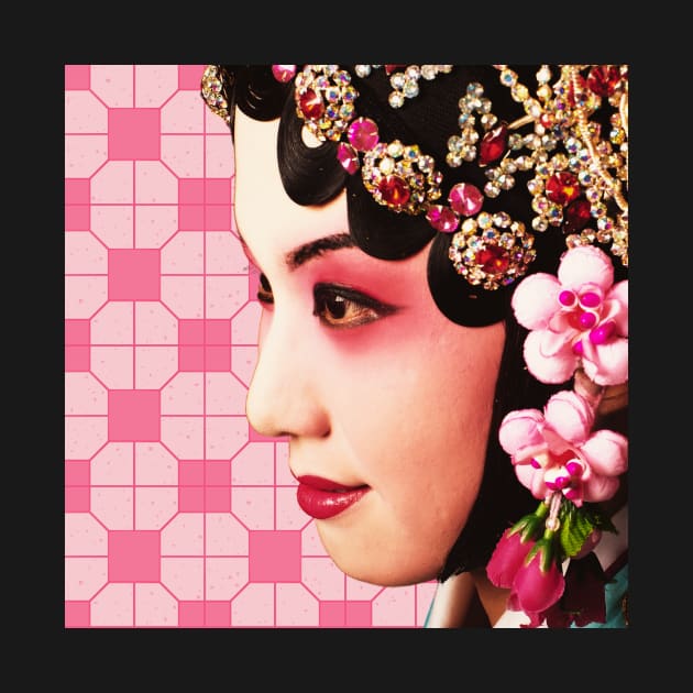 Chinese Opera Star with Blush Pink Tile Floor Pattern- Hong Kong Retro by CRAFTY BITCH