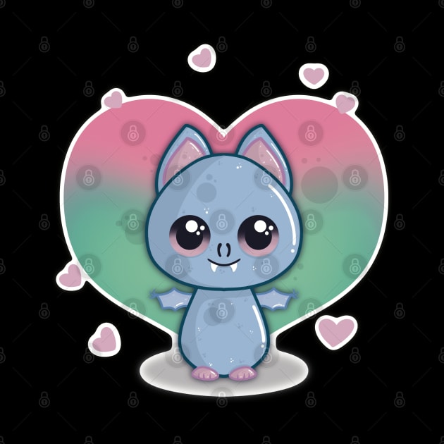 Little Cute Valentine Day Bat with Hearts by LittleBearBlue