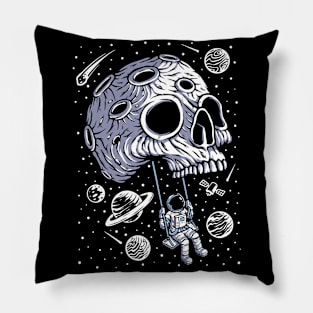 Astronaut Swinging on a Skull Planet in Outer Space Pillow