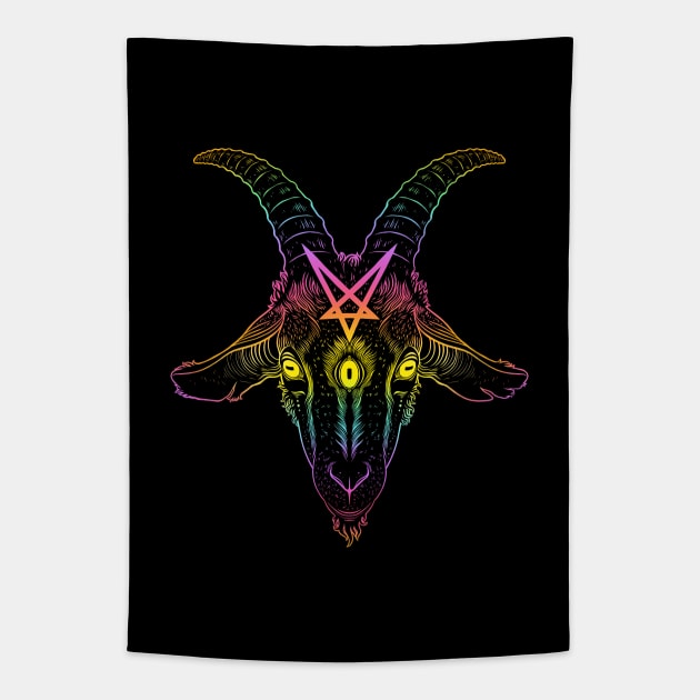 Satanic goat head with pentagram Tapestry by OccultOmaStore