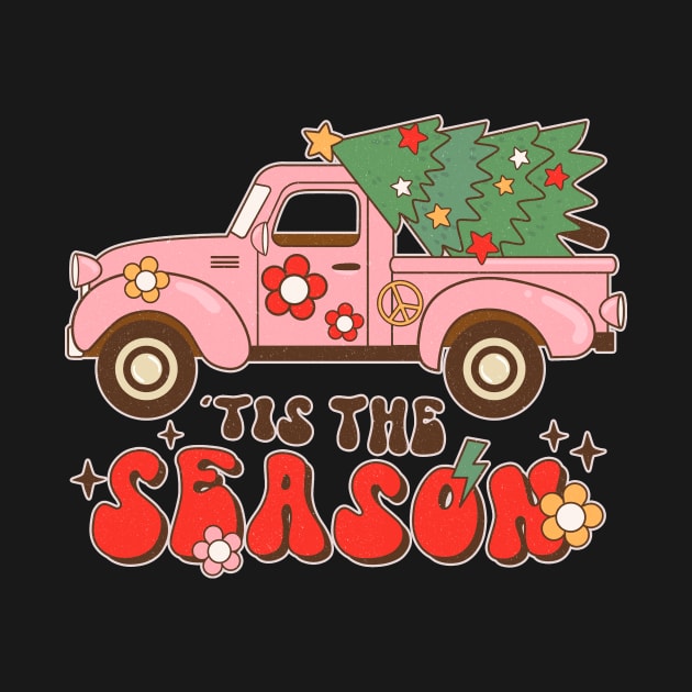 Merry Christmas Tis The Season Retro Truck Christmas Tree by SilverLake