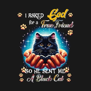 I Asked God For A True Friend He Sent Me A Black Cat T-Shirt