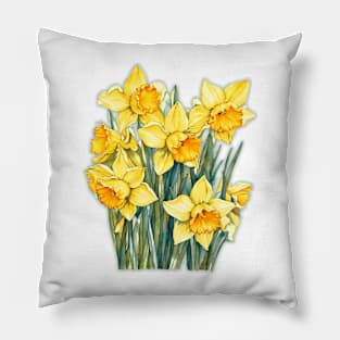 bush yellow daffodils watercolor Pillow