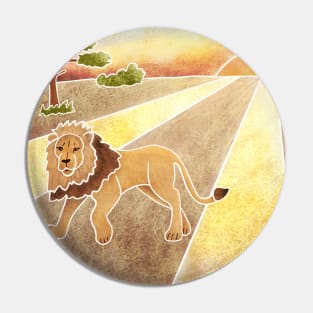 Majestic Lion in the Savannah, Batik silk painting style Pin