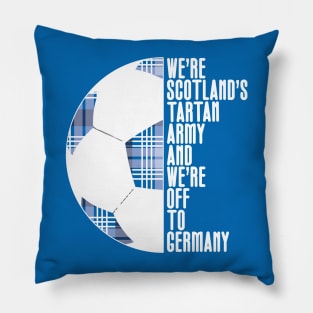 Scotland's Tartan Army, White and Blue Tartan Ball and Text Design Pillow